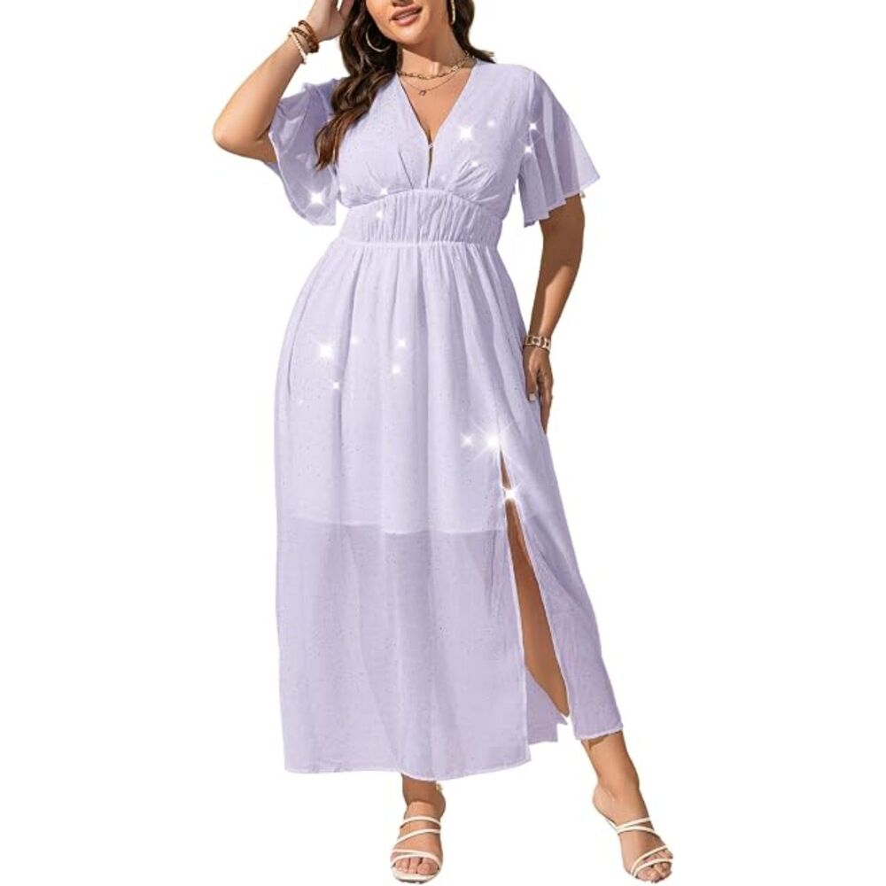 EYWOL Star Chiffon V-Neck Maxi Dress Purple - Brand New